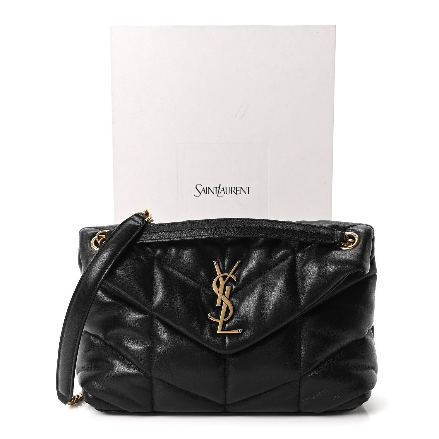 Saint Laurent Lambskin Quilted Small Loulou Puffer Monogram Chain Satchel Black 10 of 10