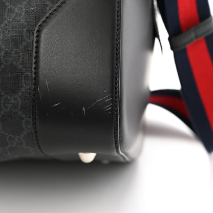 Gucci Soft GG Supreme Monogram Appia Calfskin Web Medium Carry On Duffle Bag Black Grey 10 of 11