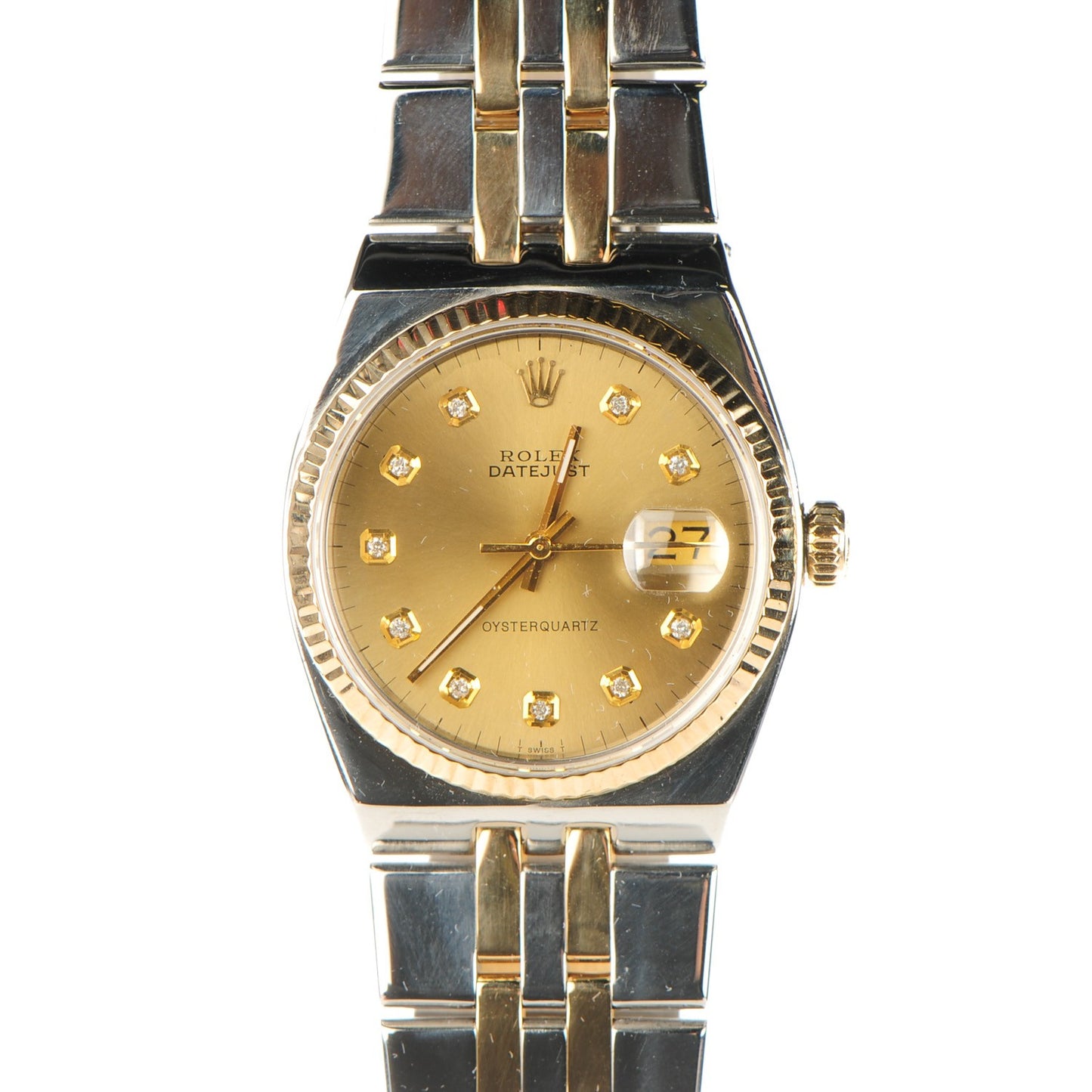 Stainless Steel 18K Yellow Gold Diamond 36mm Oysterquartz Datejust Watch Champagne 17013