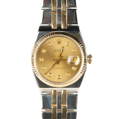 Rolex Stainless Steel 18K Yellow Gold Diamond 36mm Oysterquartz Datejust Watch Champagne 17013 1 of 8