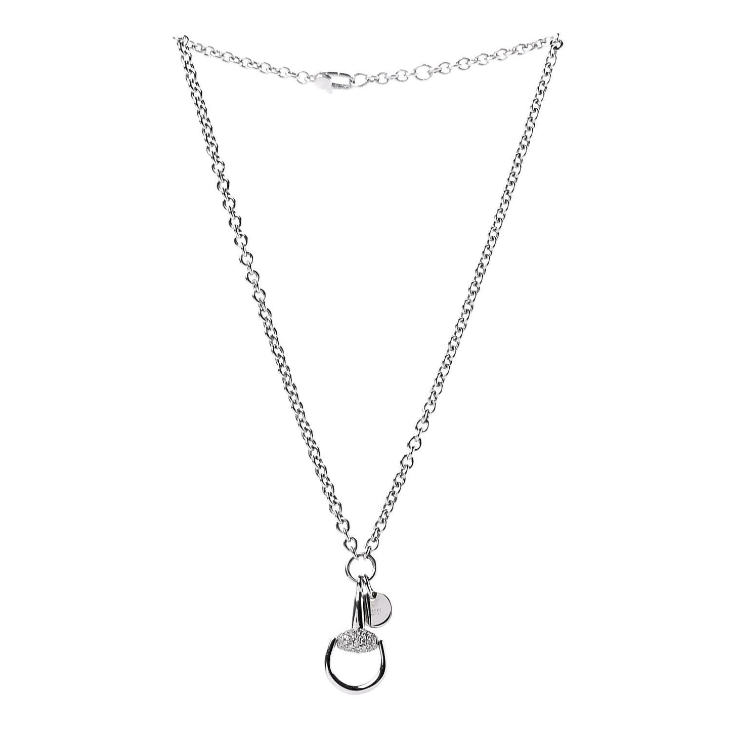 18K White Gold Diamond Horsebit Pendant Necklace