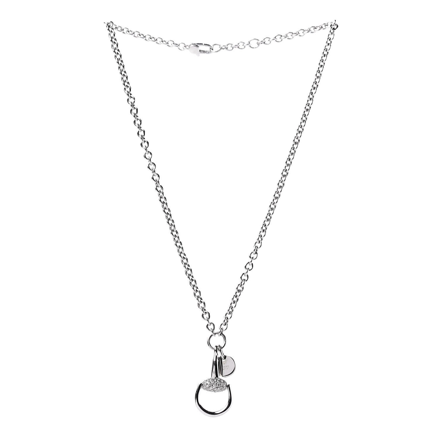 Gucci 18K White Gold Diamond Horsebit Pendant Necklace 3 of 7