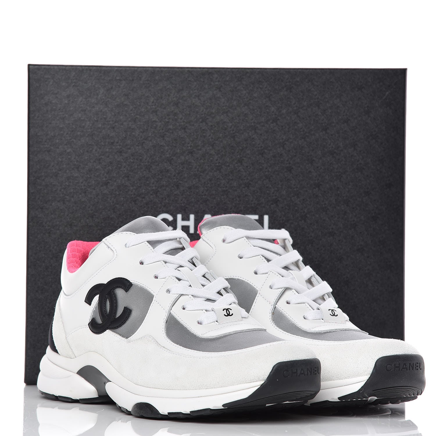 Chanel Calfskin Fabric Sneakers 41 White Silver Fluo Pink 10 of 10