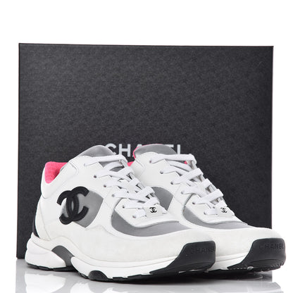 Chanel Calfskin Fabric Sneakers 41 White Silver Fluo Pink 10 of 10