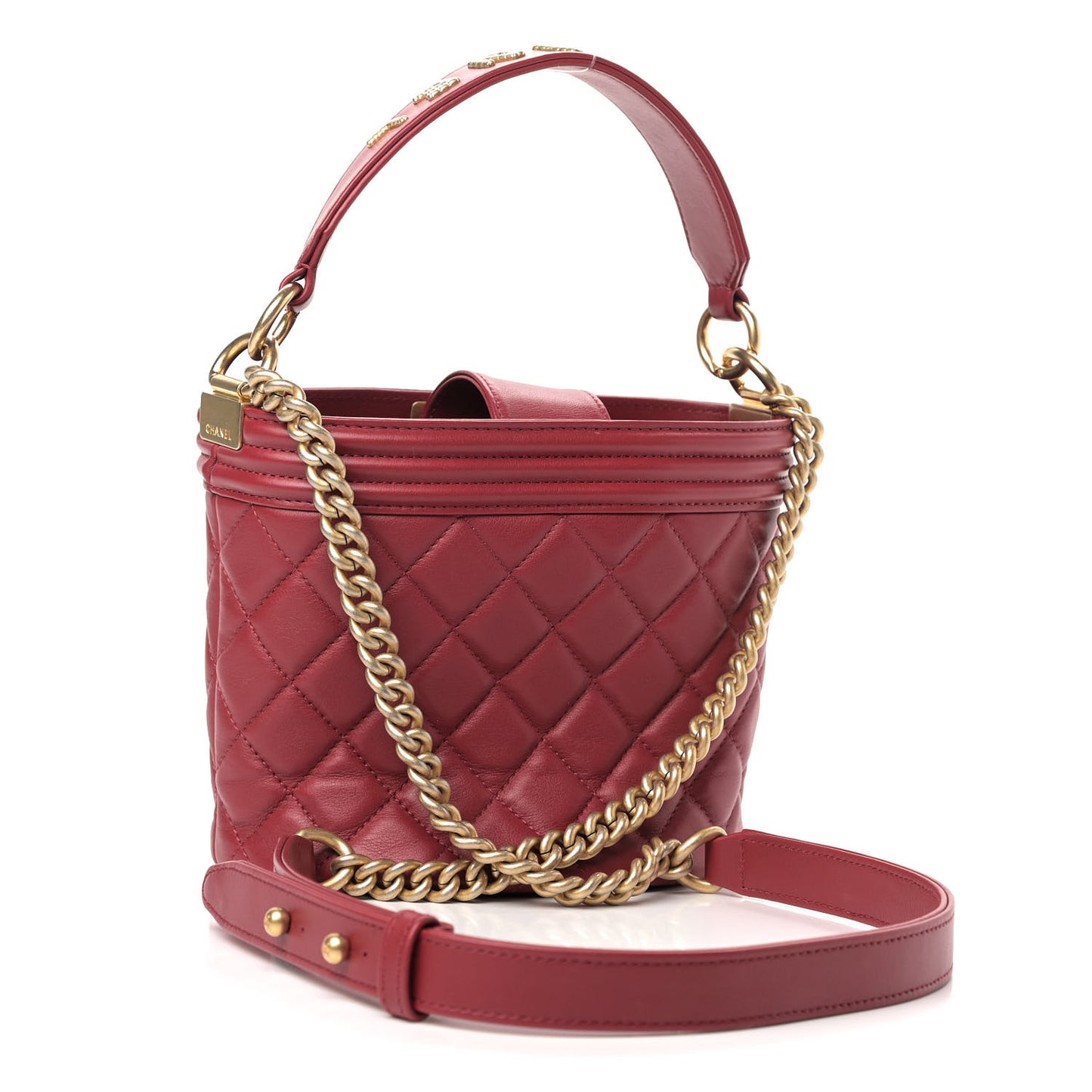 Calfskin Quilted Boy Bucket Bag Red