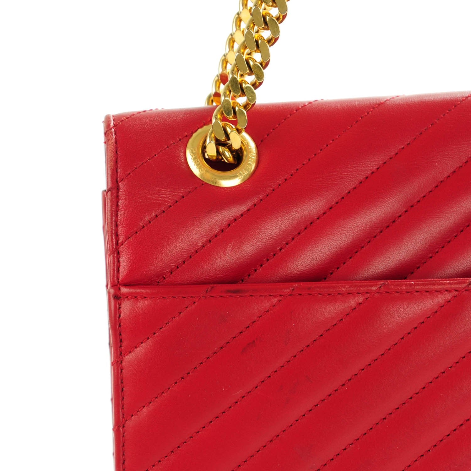 Saint Laurent Lambskin Matelasse Chevron Large Monogram Satchel Red 9 of 12