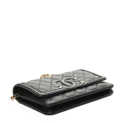 Chanel Caviar Quilted CC Filigree Wallet On Chain WOC Black 4 of 9