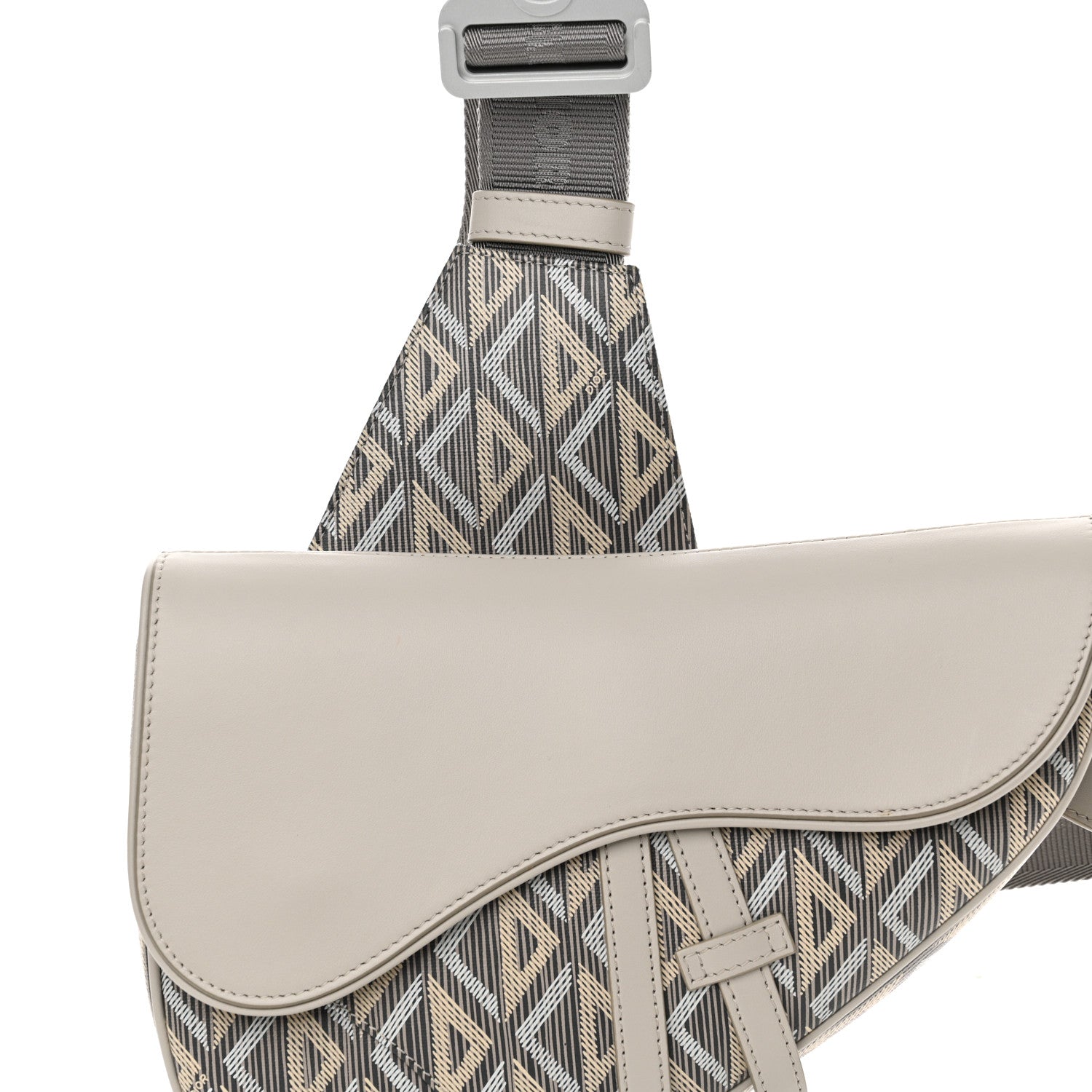Christian Dior Coated Canvas Calfskin CD Diamond Mens Saddle Bag Greige Multicolor 8 of 14