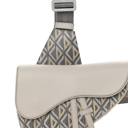 Christian Dior Coated Canvas Calfskin CD Diamond Mens Saddle Bag Greige Multicolor 8 of 14