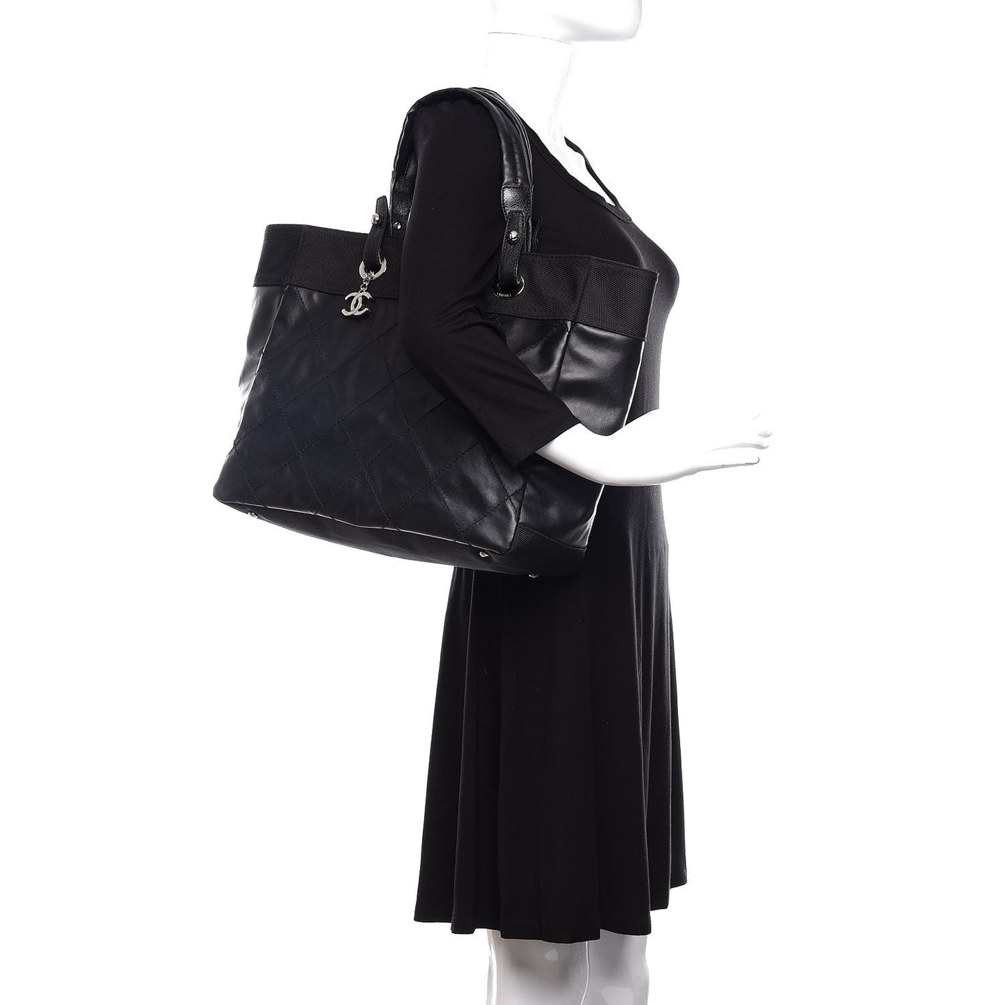 Coated Canvas Quilted Large Paris Biarritz Tote Black