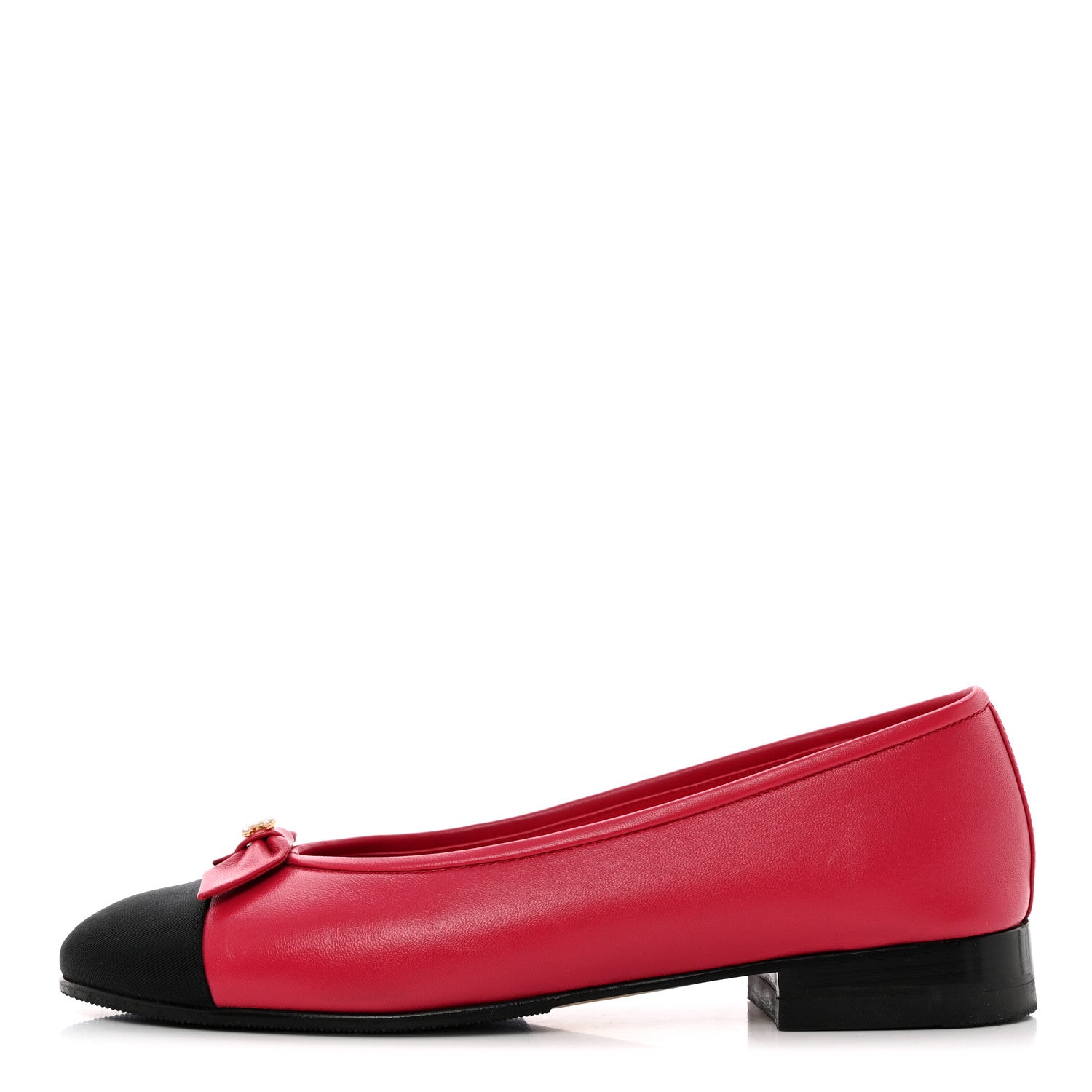 Chanel Lambskin Grosgrain Pearl CC Bow Ballerina Cap Toe Flats 37 Pink Black 1 of 14