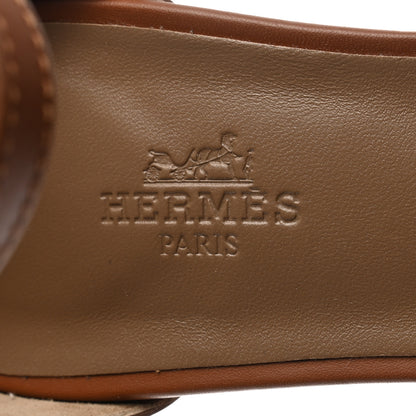 Hermes Calfskin Legend Wedge Sandals 38.5 Gold 7 of 8