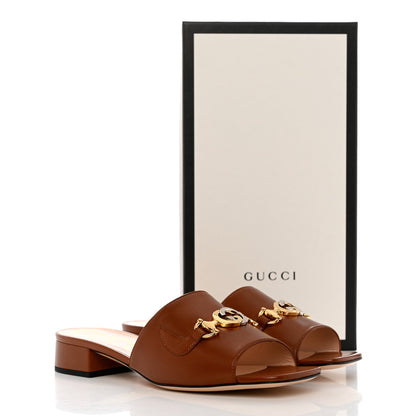 Gucci Malaga Kid Zumi Mid Heel Slide Sandals 37.5 Brown Papaya 9 of 9