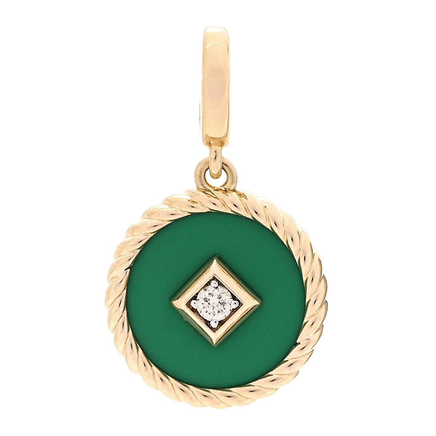 18K Yellow Gold Diamond Enamel Cable Collectibles Enhancer Pendant Green