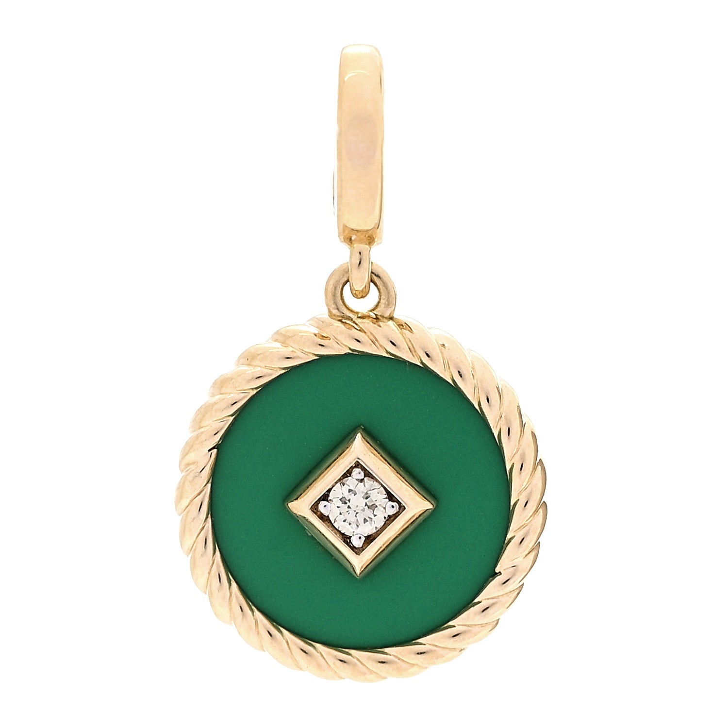 David Yurman 18K Yellow Gold Diamond Enamel Cable Collectibles Enhancer Pendant Green 1 of 4