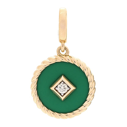 David Yurman 18K Yellow Gold Diamond Enamel Cable Collectibles Enhancer Pendant Green 1 of 4