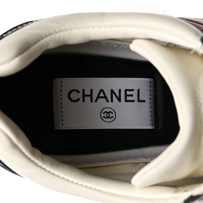 Chanel Calfskin CC Sneakers 38 Navy Blue White Light Burgundy 6 of 9