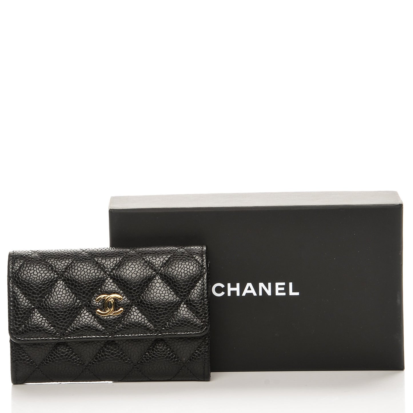 Caviar Quilted Flap Card Holder Black