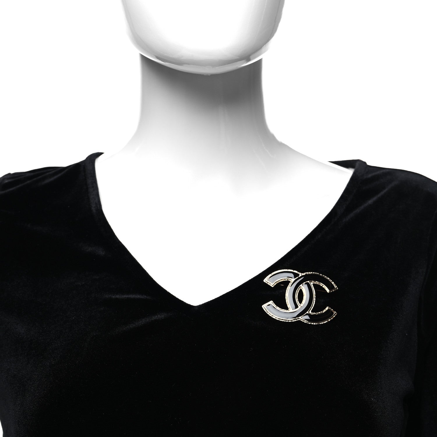 Chanel Metal Enamel CC Brooch Black Light Gold 2 of 4