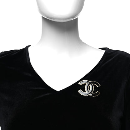 Chanel Metal Enamel CC Brooch Black Light Gold 2 of 4