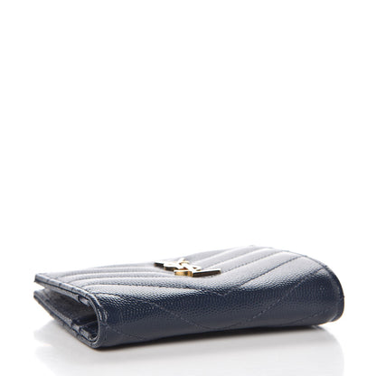 Saint Laurent Grain De Poudre Matelasse Chevron Monogram Zipped Card Case Navy 4 of 7
