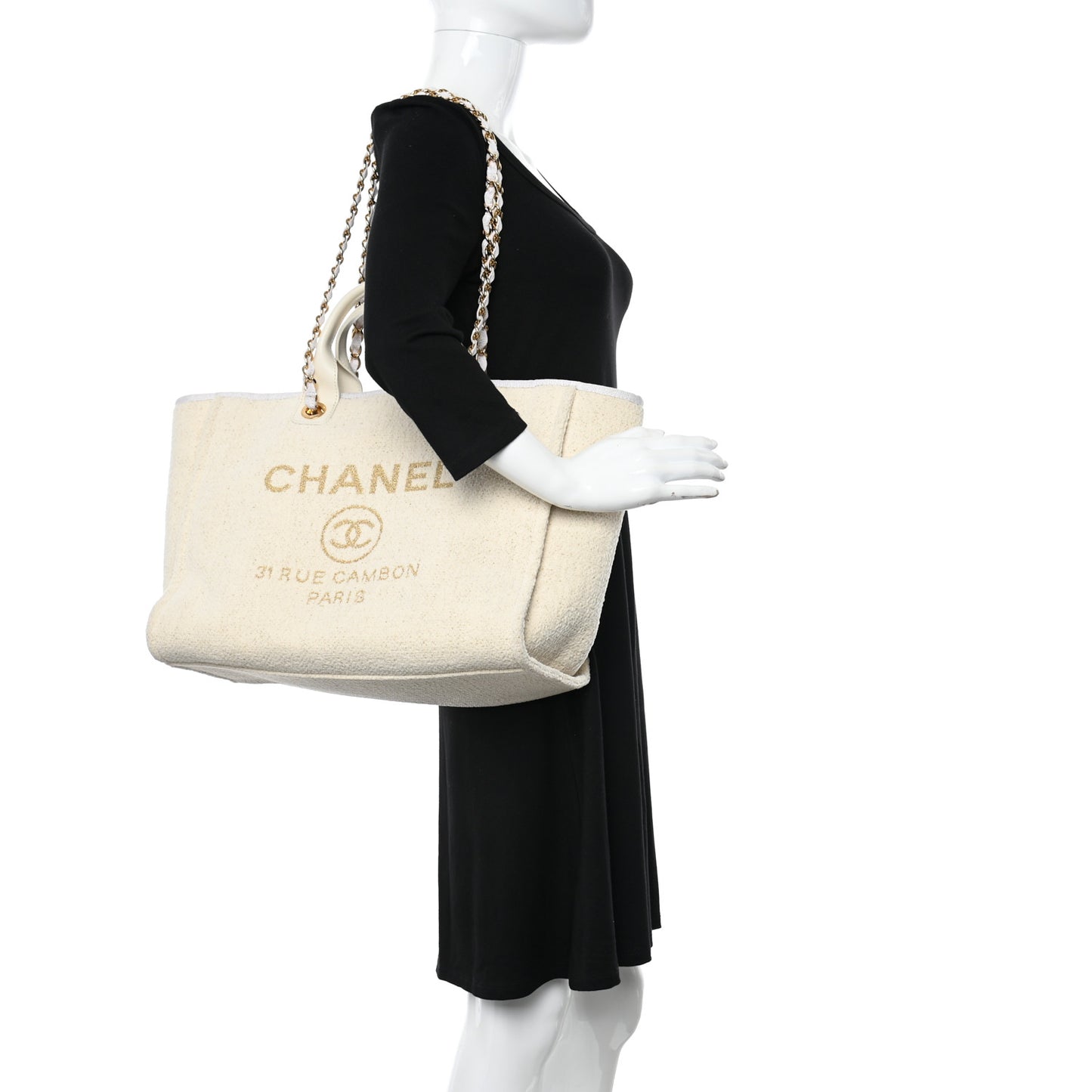 Lurex Boucle Medium Deauville Tote White