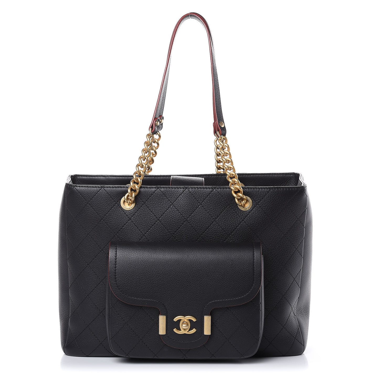 Calfskin Stitched Archi Chic Large Tote Black