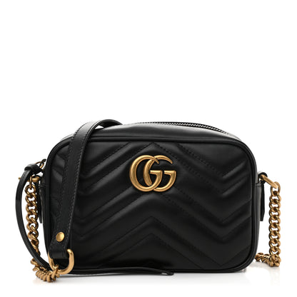 Gucci Calfskin Matelasse Mini GG Marmont Chain Shoulder Bag Black 1 of 10
