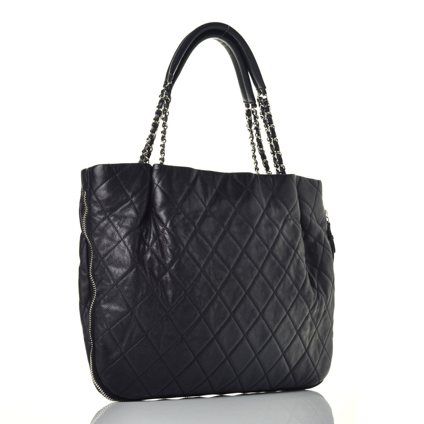 Caviar Expandable Zip Shoulder Bag Black