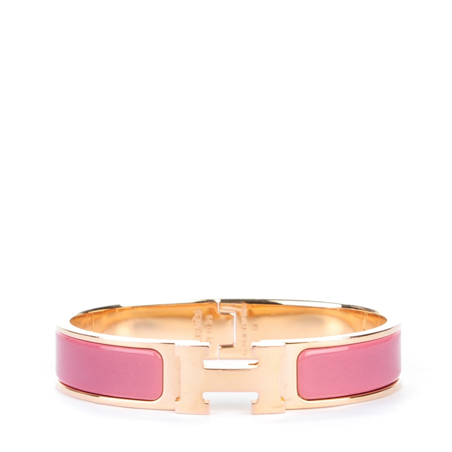 Hermes Enamel Narrow Clic Clac H Bracelet PM Rose Velours 1 of 4