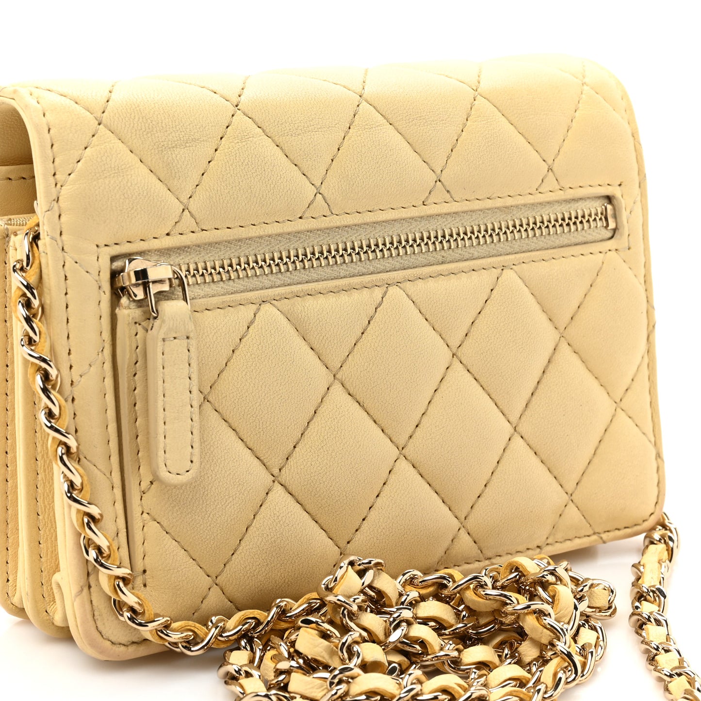 Lambskin Quilted Mini Wallet On Chain WOC Yellow