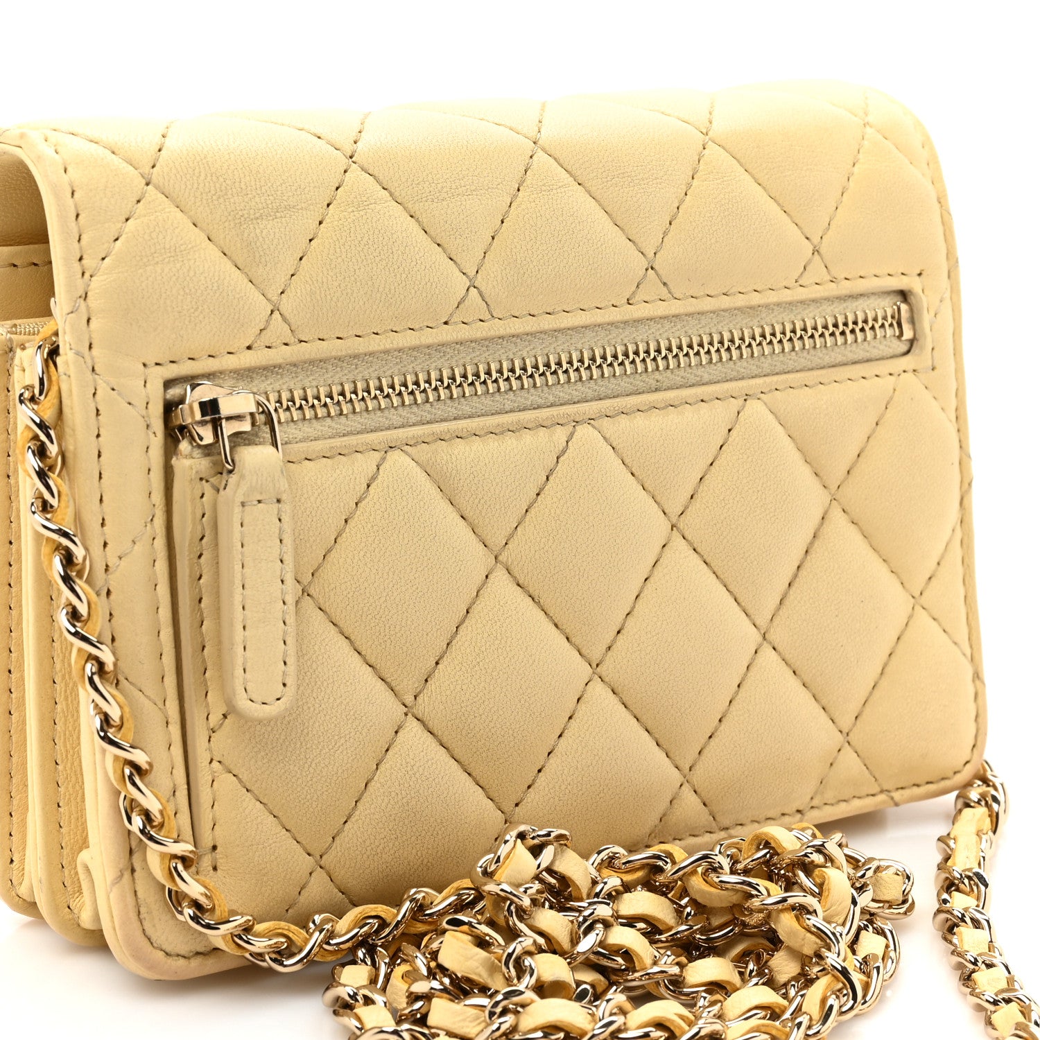 Chanel Lambskin Quilted Mini Wallet On Chain WOC Yellow 13 of 20