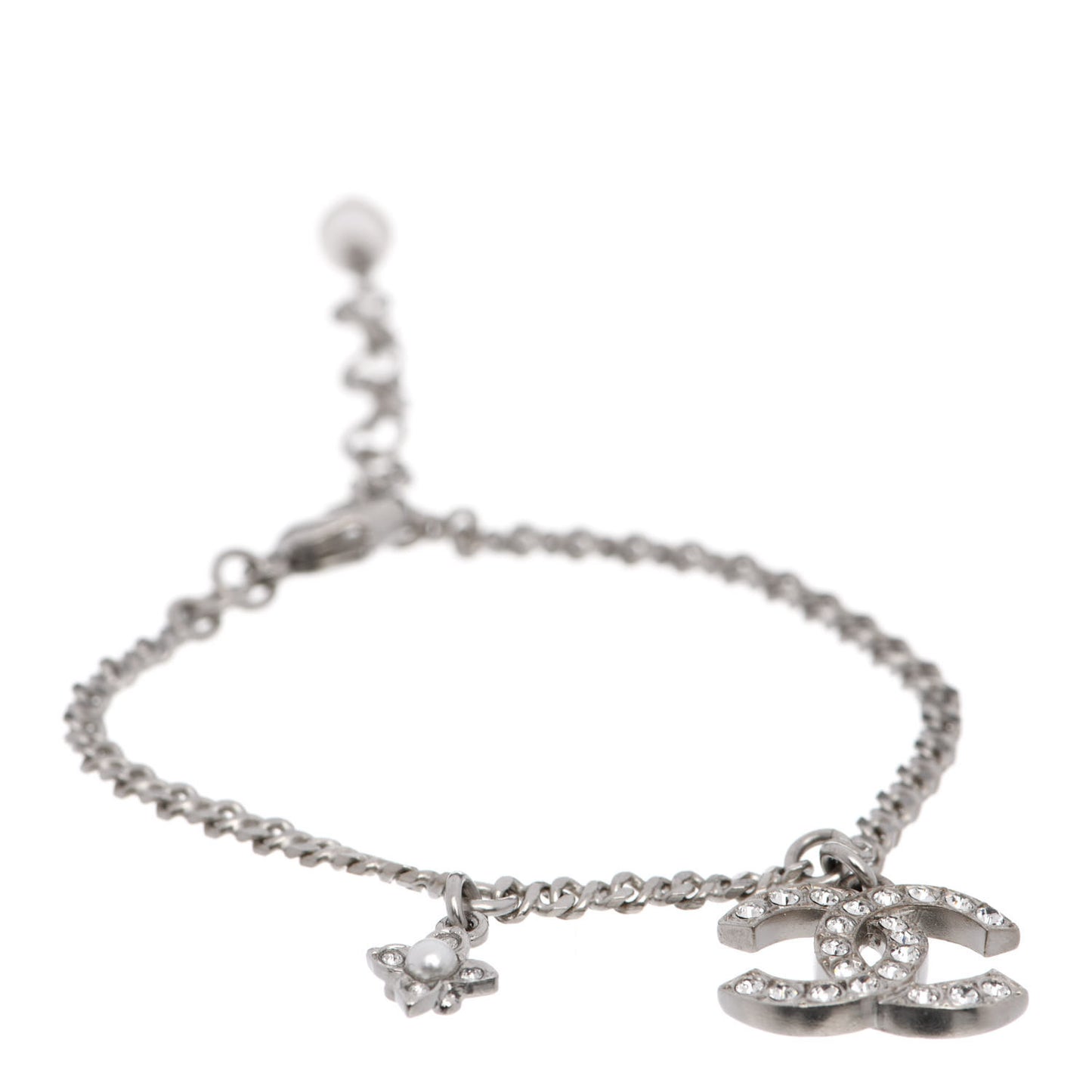 Crystal Pearl Flower CC Bracelet Silver