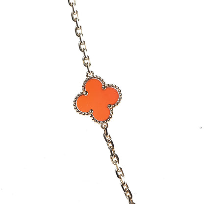 Van Cleef & Arpels 18K Yellow Gold Carnelian 10 Motifs Vintage Alhambra Necklace 4 of 7