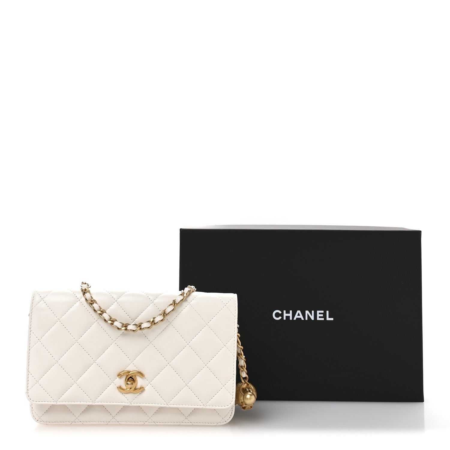 Chanel Lambskin Quilted CC Pearl Crush Wallet on Chain WOC White