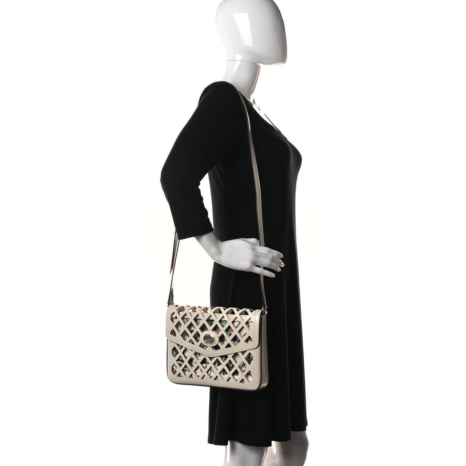 Gucci Canvas Flora Floral Calfskin Medium Cutout Shoulder Bag White Multicolor 2 of 11