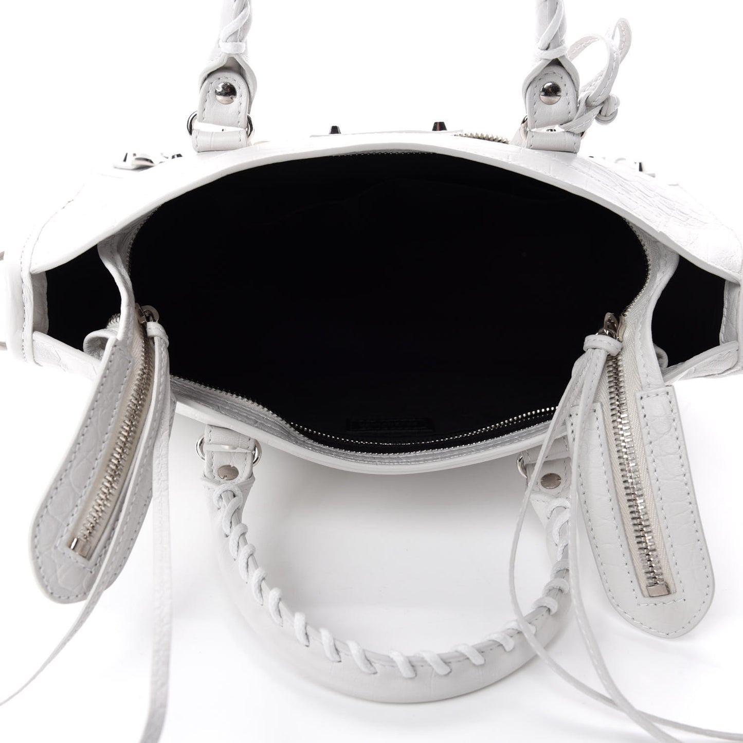 Matte Supple Lambskin Crocodile Embossed Classic Silver Hardware S City White