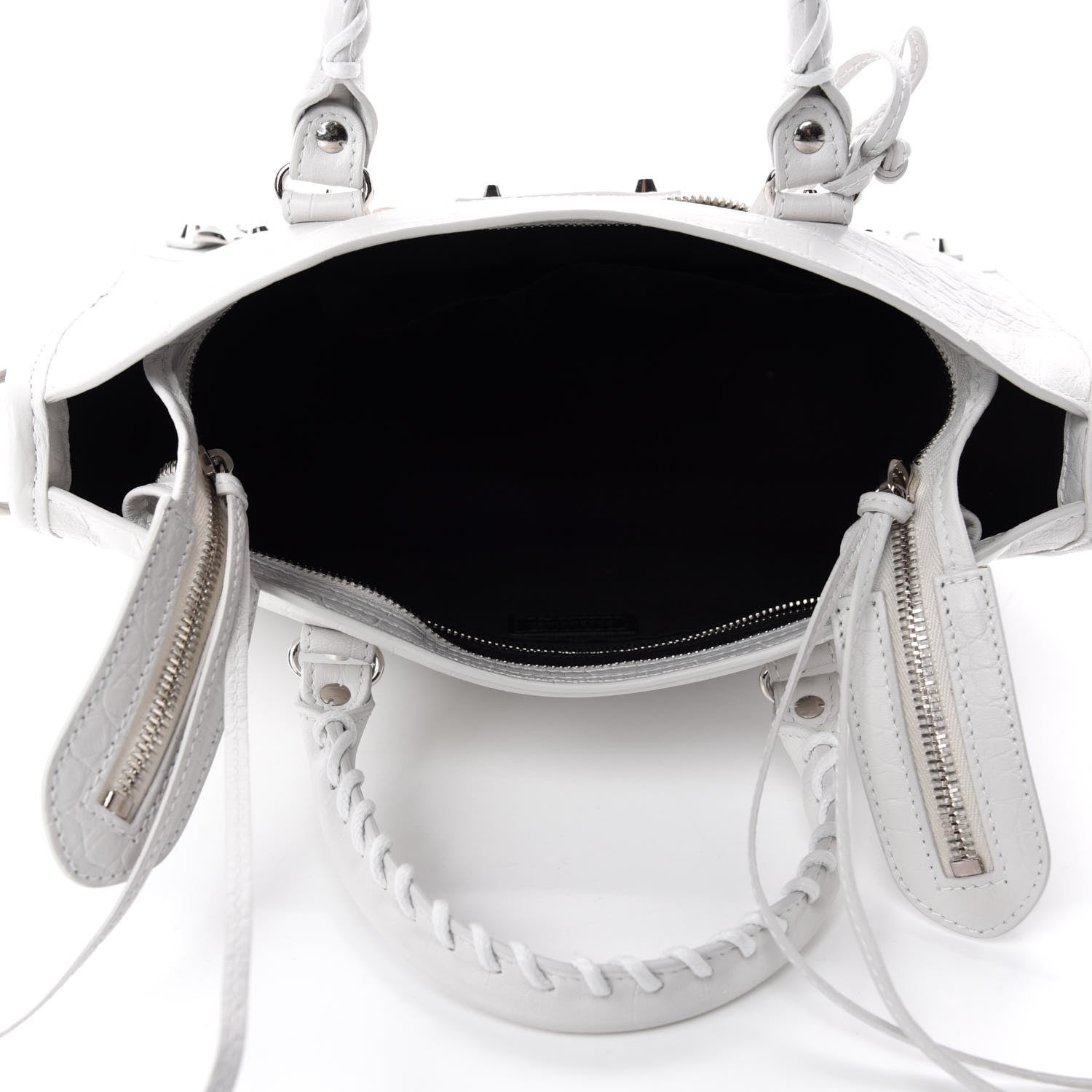 Balenciaga Matte Supple Lambskin Crocodile Embossed Classic Silver Hardware S City White 6 of 11