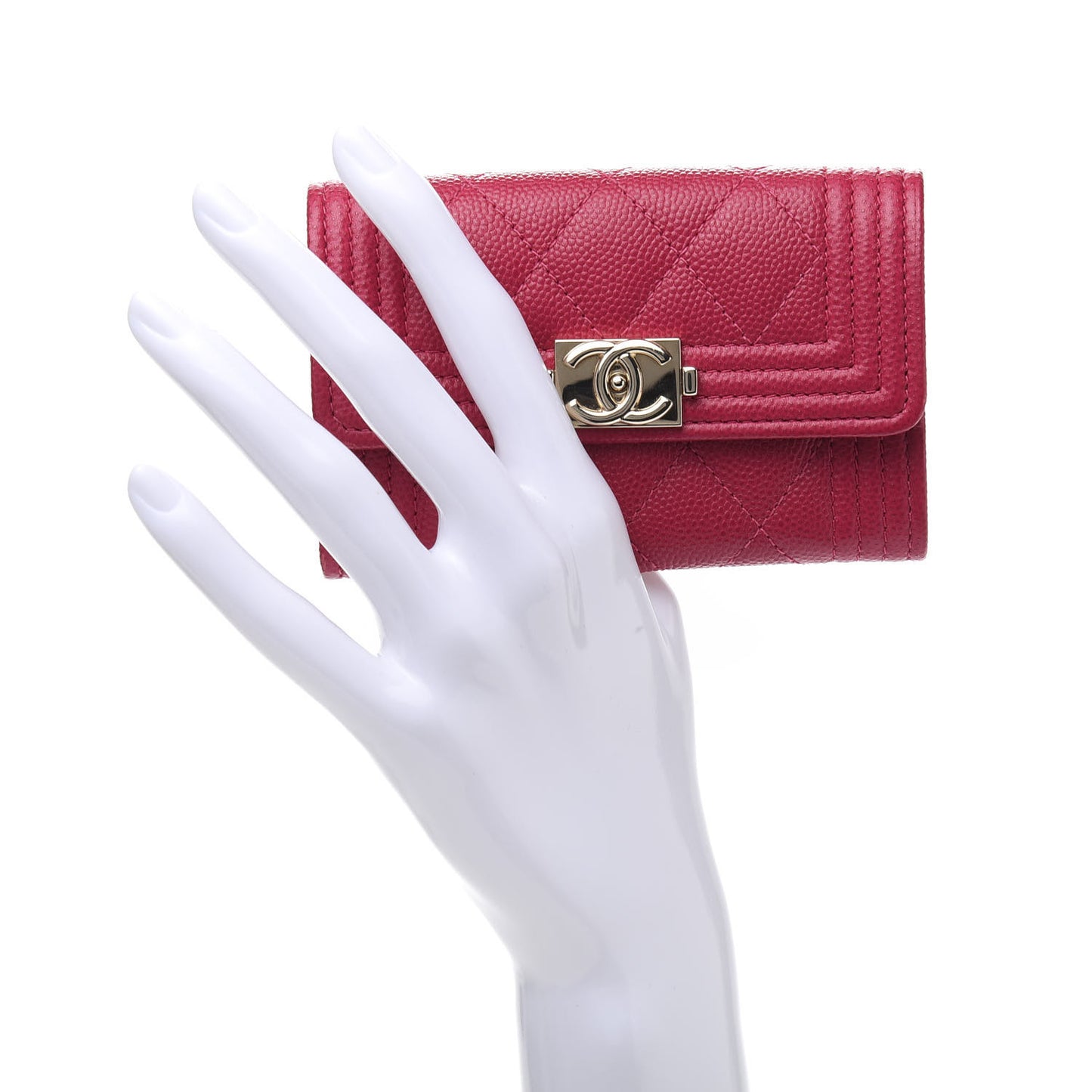 Caviar Quilted Boy Flap Card Holder Fuchsia