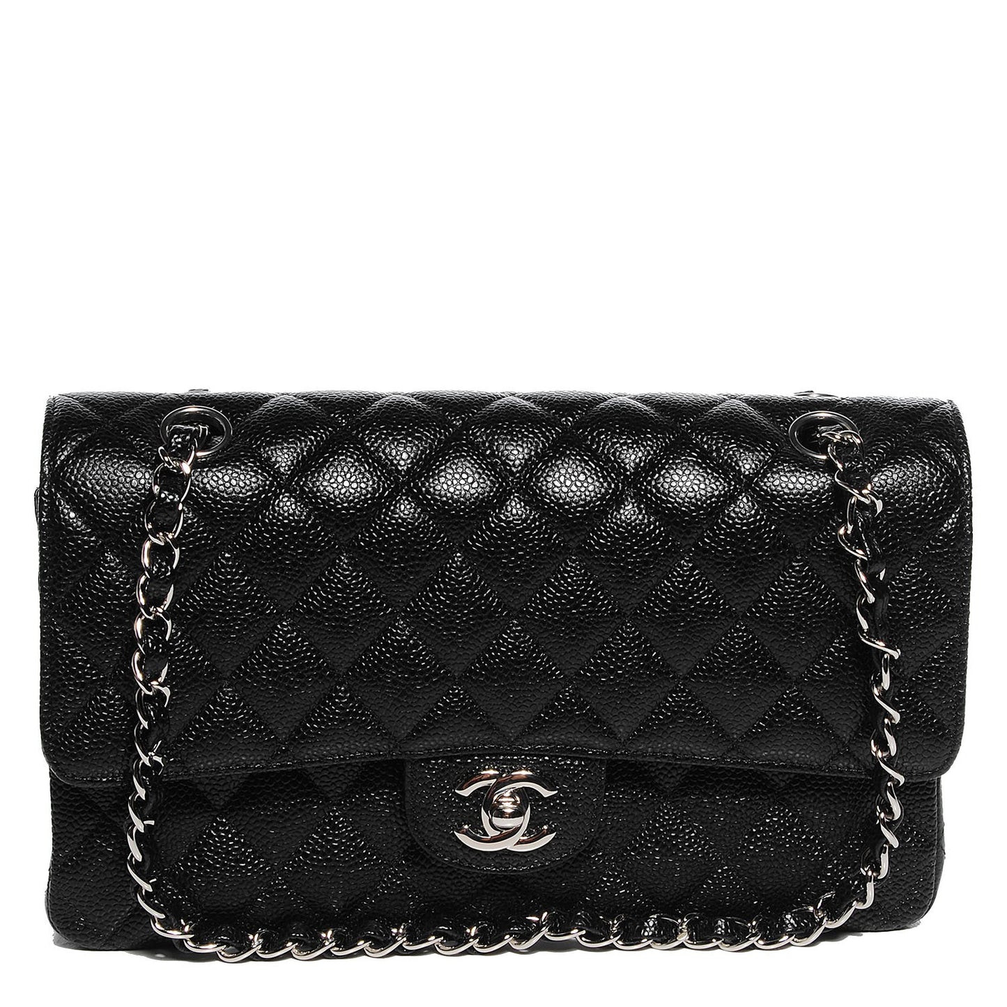 Caviar Quilted Medium Double Flap Black