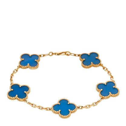 Van Cleef & Arpels VAN CLEEF & ARPELS 18K Yellow Gold Blue Agate 5 Motifs Vintage Alhambra Bracelet 1 of 5