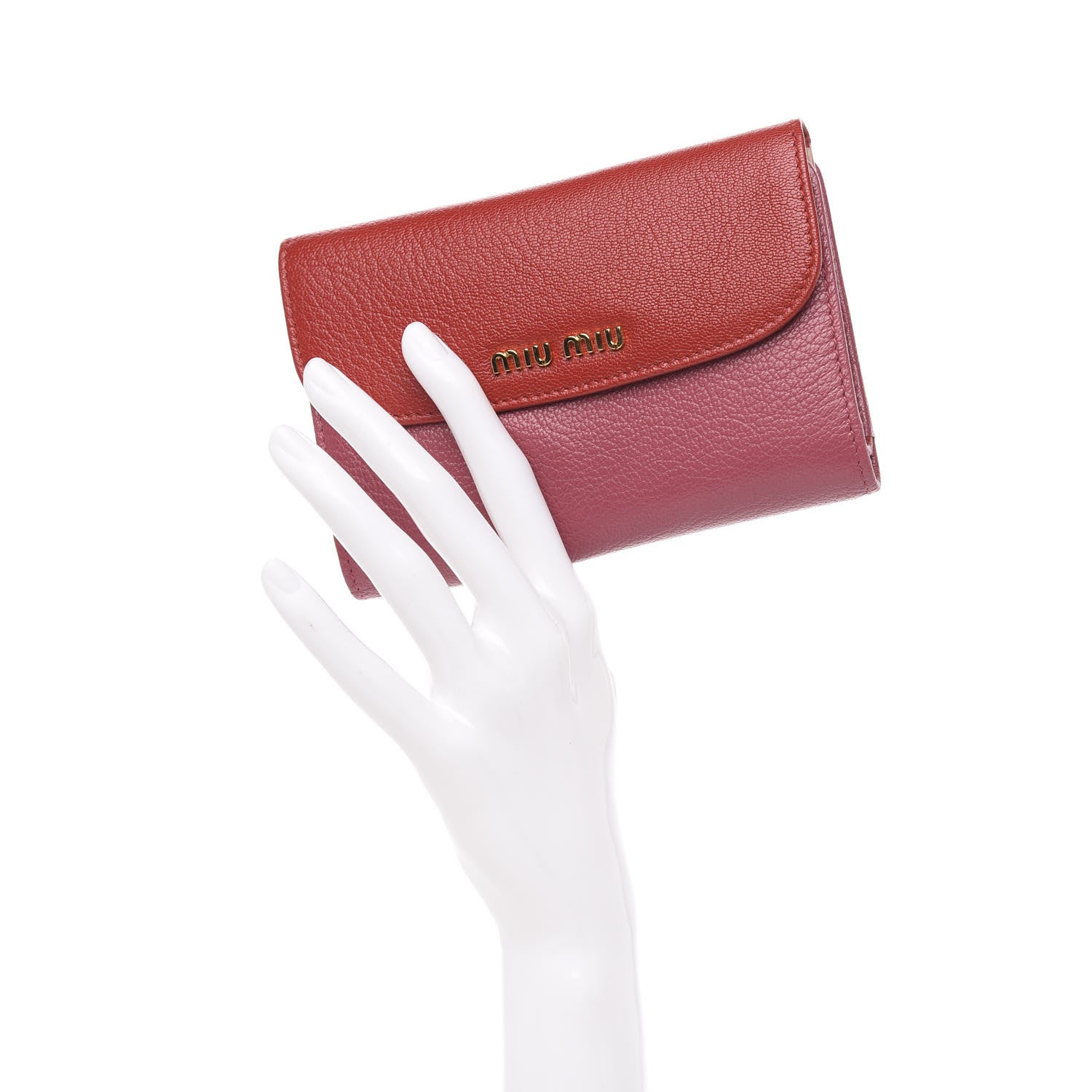 Miu Miu Goatskin Madras Bicolor Flap Wallet Fuoco Bruyere 2 of 6