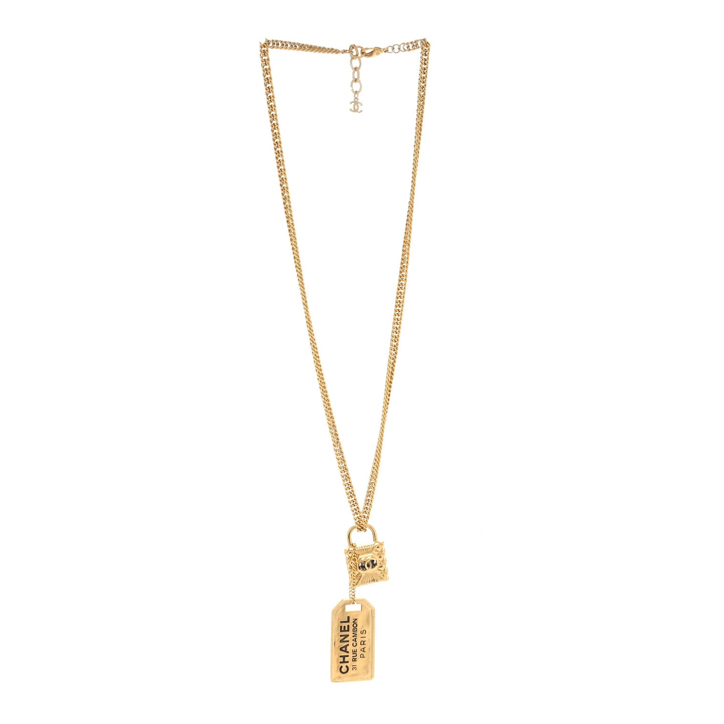 CC Padlock ID Dog Tag Charm Necklace Gold