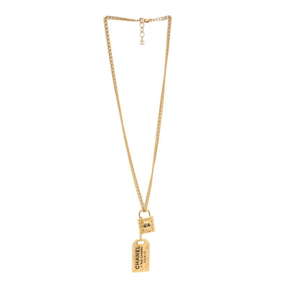 Chanel CC Padlock ID Dog Tag Charm Necklace Gold 3 of 5