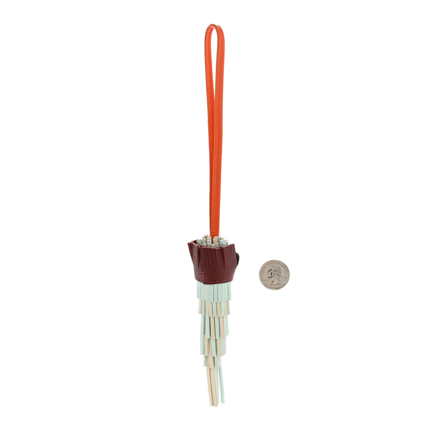Hermes Milo Lambskin Epsom Chouette Bag Charm Vert Peppermint Clé Feu Rouge H White Black 2 of 5