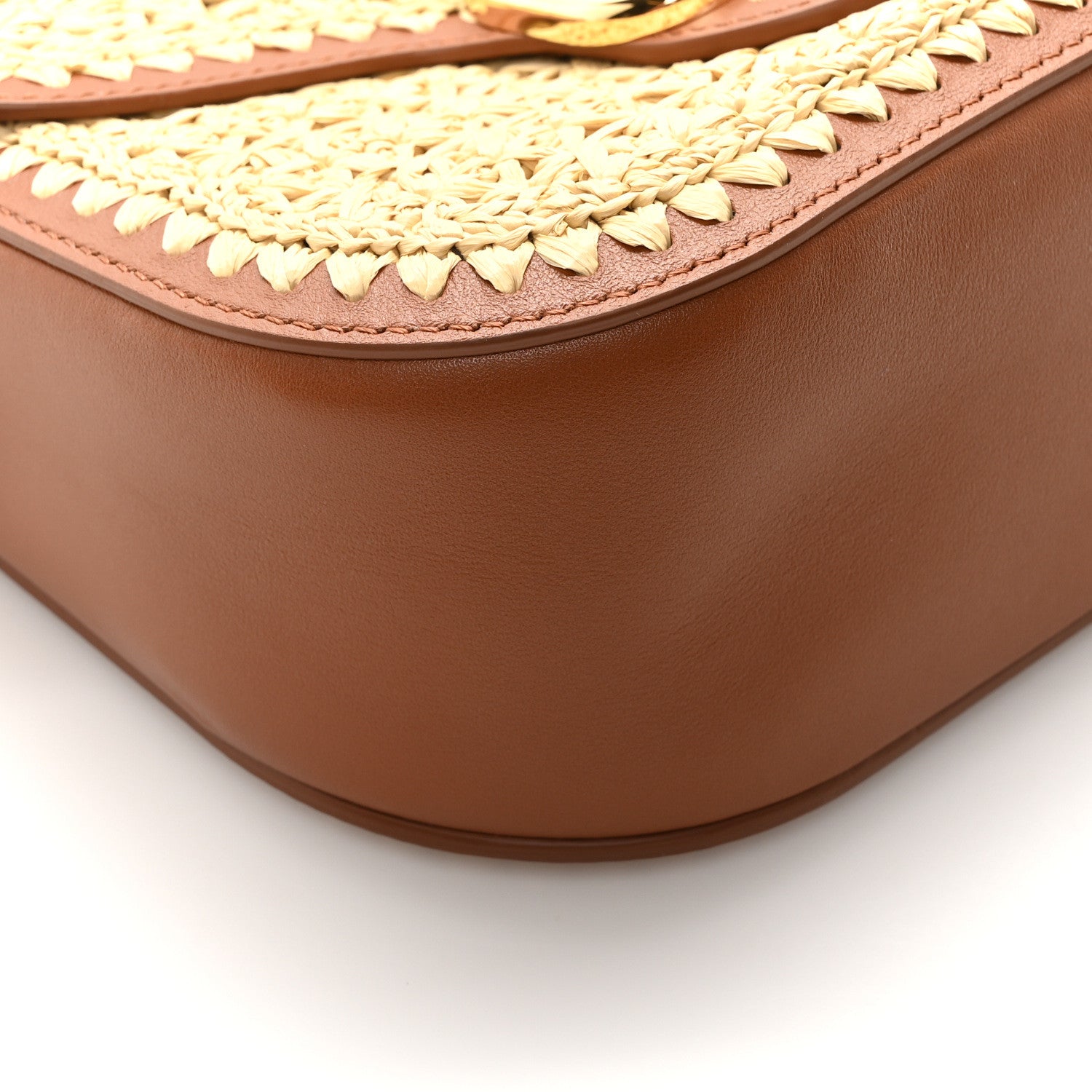 Valentino Garavani Raffia Calfskin Vlogo Alltime Shoulder Bag Natural Saddle Brown 8 of 9