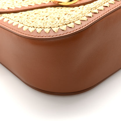 Valentino Garavani Raffia Calfskin Vlogo Alltime Shoulder Bag Natural Saddle Brown 8 of 9