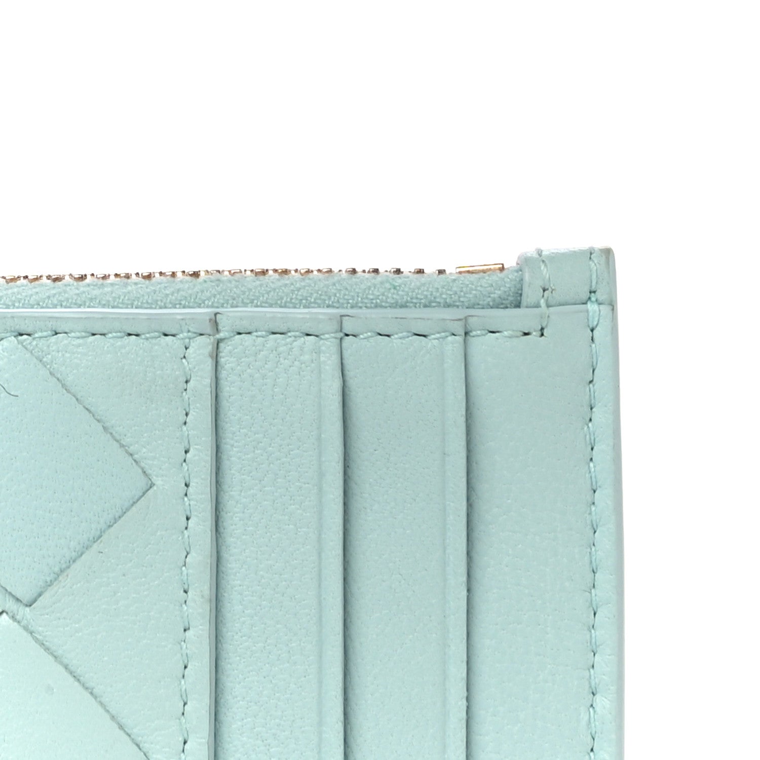 Bottega Veneta Calfskin Intrecciato Zip Card Holder Teal Washed 6 of 9