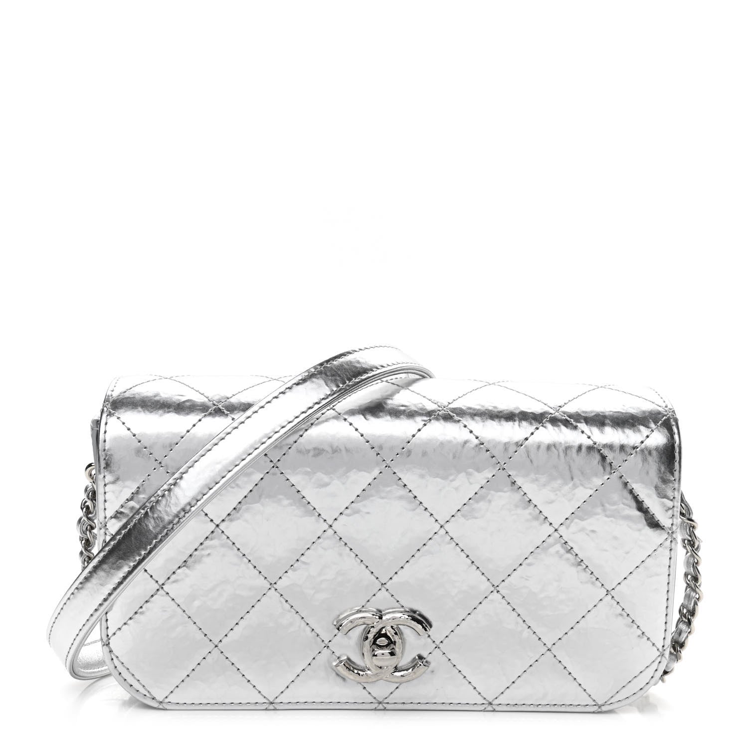 Chanel Hammered Metallic Calfskin Quilted Flap Silver 1 of 11