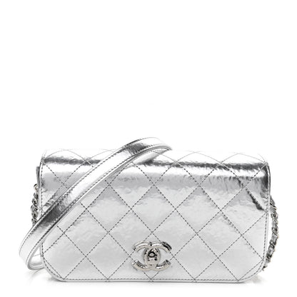 Chanel Hammered Metallic Calfskin Quilted Flap Silver 1 of 11